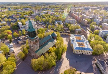The cathedral of Turku and its surroundings from the air