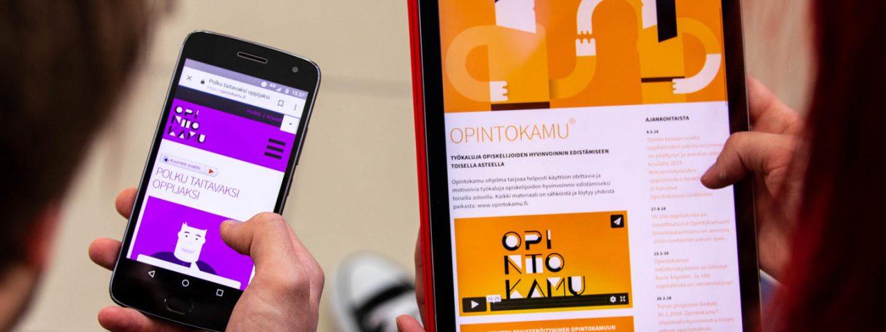A phone and a tablet showing Opintokamu