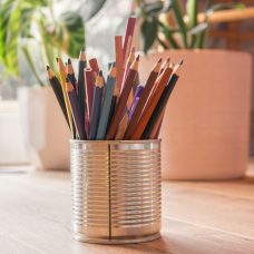 Color pencils in a jar.