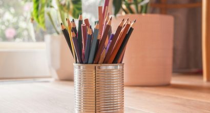 Color pencils in a jar.