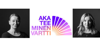 Akateeminen vartti -logo ja Kirsi Mishinan ja Kirsi Peltosen valokuvat.