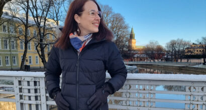Julie Blake standing on a bridge in Turku.