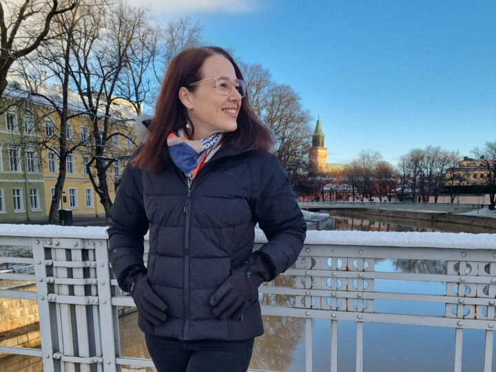 Julie Blake standing on a bridge in Turku.