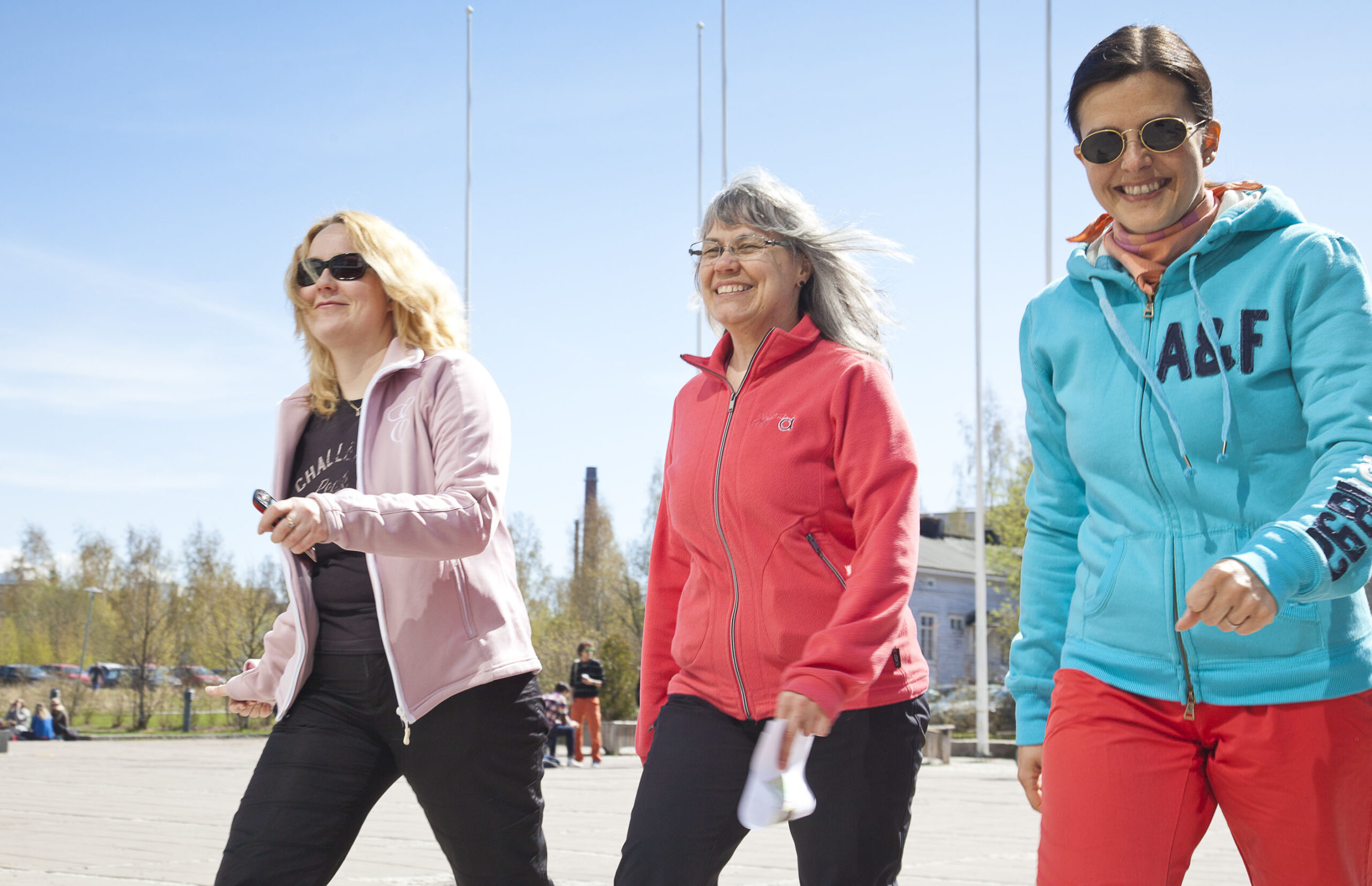 three women walking